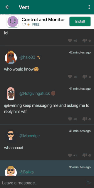 a screenshot of a app called vent that is free