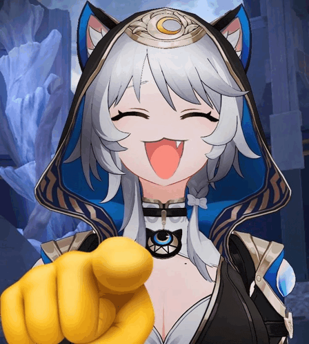 a cartoon character with a yellow fist pointing at someone