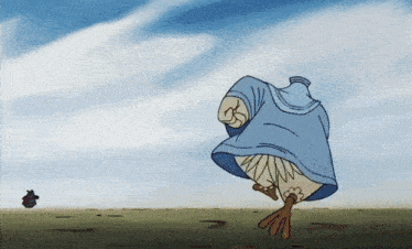 a cartoon of a bird with a blue shirt on