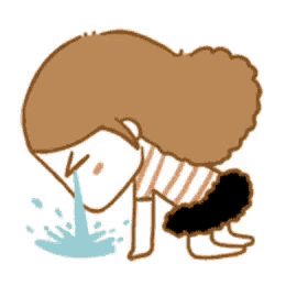 a cartoon drawing of a woman kneeling down with water coming out of her mouth .