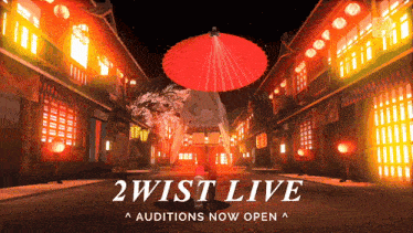 an advertisement for 2wist live shows a girl with an umbrella