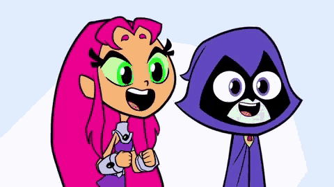 starfire and raven from the teen titans go are standing next to each other