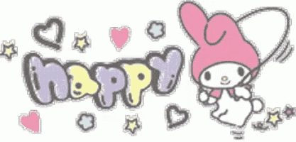 a drawing of a bunny with the word happy written on it