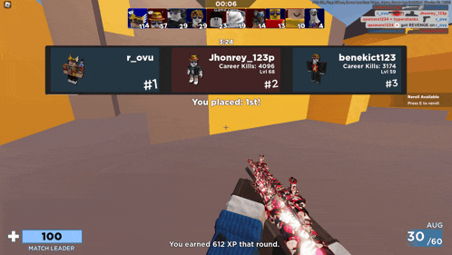 a screenshot of a video game that says you placed 1st on it