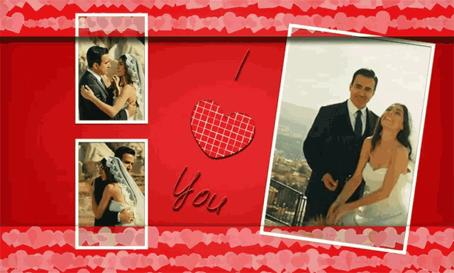 a picture of a bride and groom with the words " i love you " on it