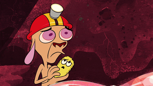 a cartoon character is holding an ice cream cone that has the word good on it