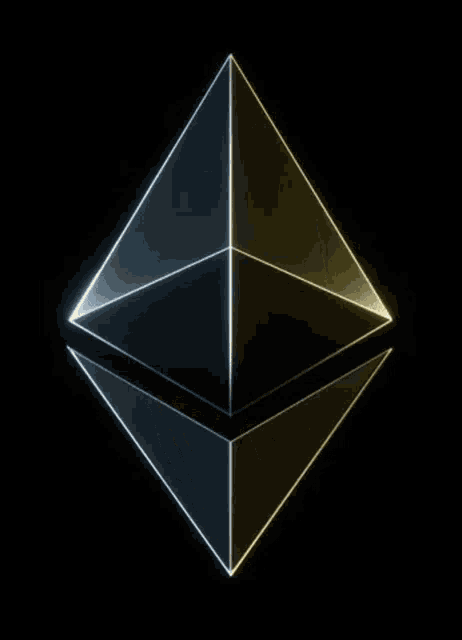 a glowing triangle with a reflection on a black background .