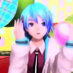 a blue haired anime girl is holding a pink balloon .