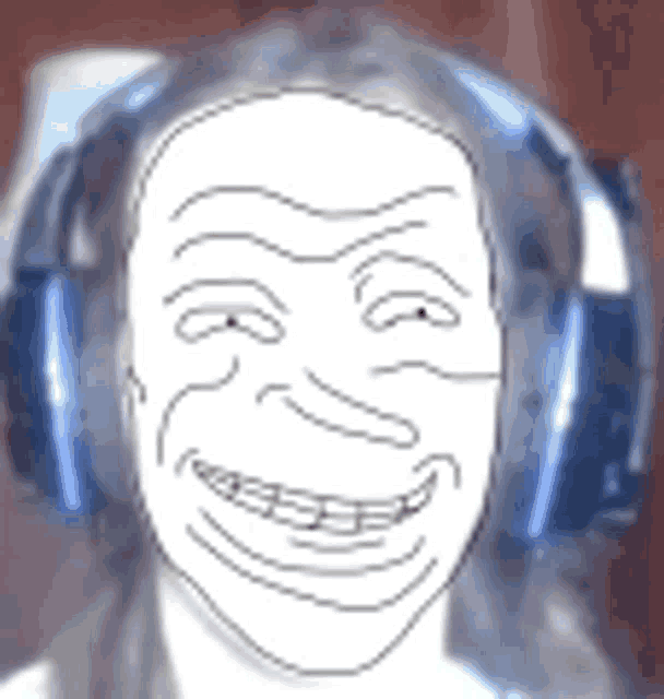 a drawing of a person wearing headphones with a smiley face on it .