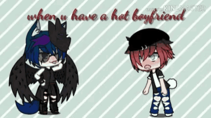 a couple of anime characters standing next to each other with the words " when u have a hot boyfriend " on the bottom