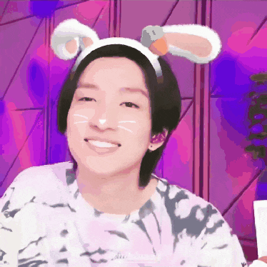 a person wearing bunny ears and a cat face paint
