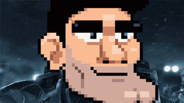 a pixel art of a man 's face with a beard