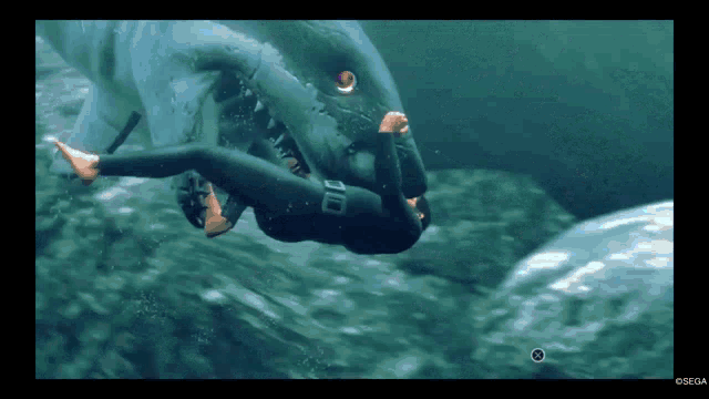 a man is being attacked by a shark in a video game .
