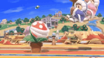 a video game scene with a piranha plant and ice climber