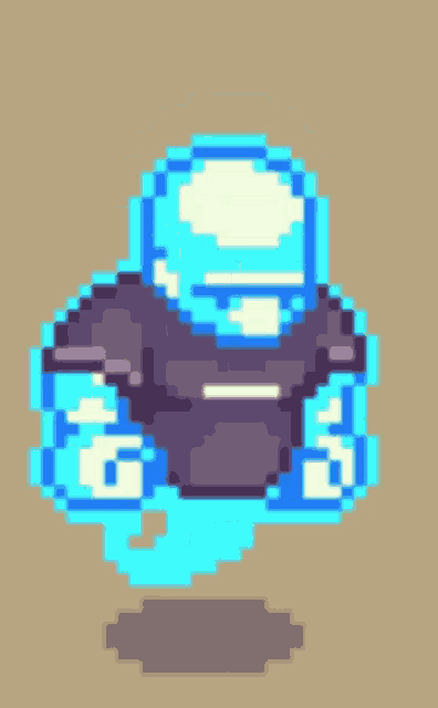a pixel art of a robot with a helmet on .