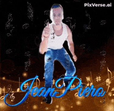 a man is dancing with the name jean pierre on the bottom