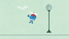 a cartoon character with a bandage on his head is sitting next to a broom