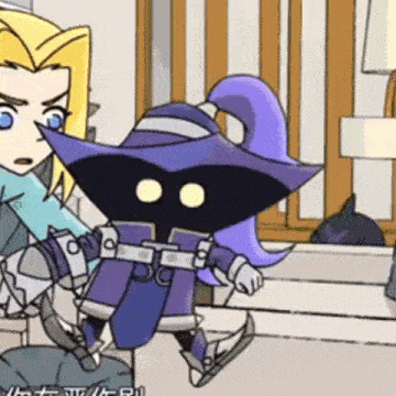 a cartoon character in a purple outfit is being held by a woman