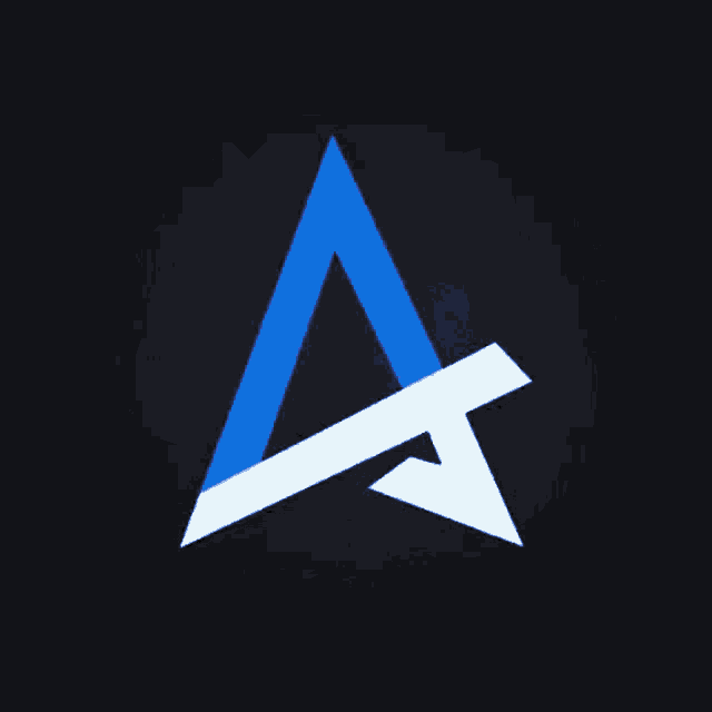 a blue and white triangle with the letter a in the center