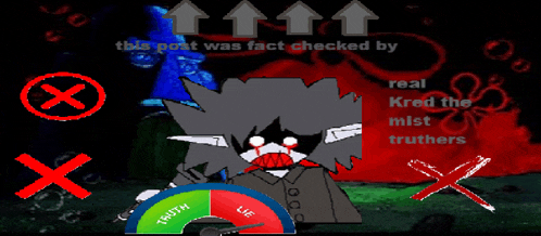 a cartoon of a monster with a truth and lie gauge next to it