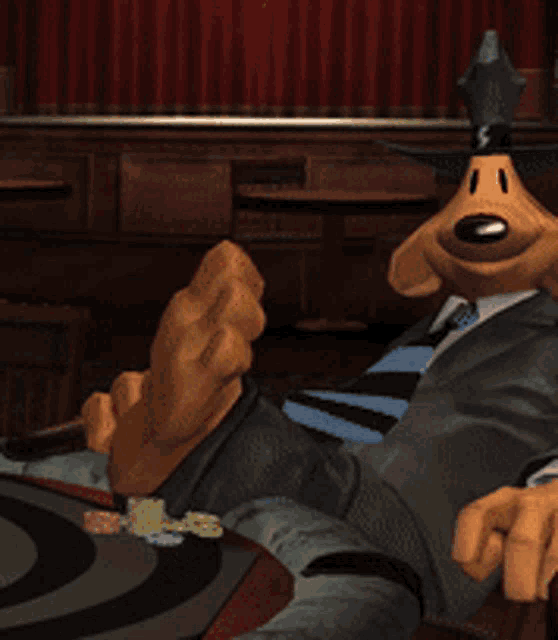 a cartoon dog wearing a suit and tie is laying down