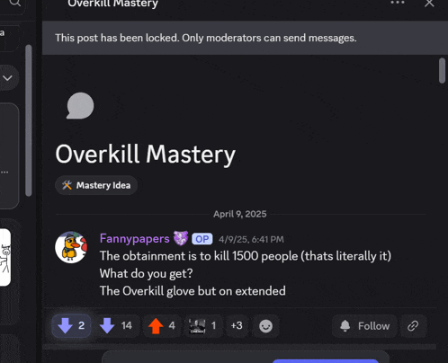 a screenshot of the overkill mastery page on a computer