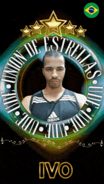 a man in a black adidas shirt is surrounded by the words union de estrelas