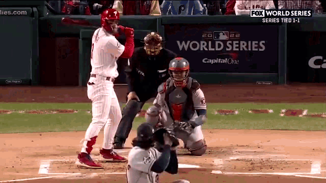a baseball game is being shown on fox world series series tied 1-1