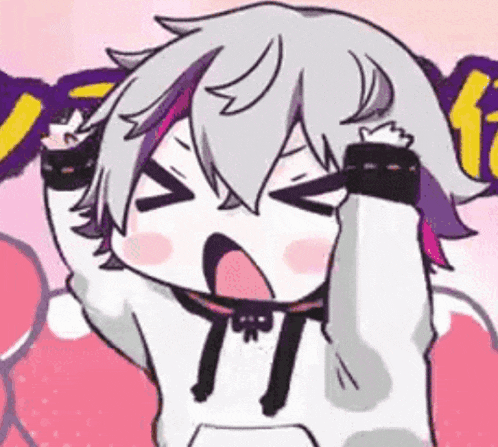 a cartoon of a girl with purple hair and a white sweater .