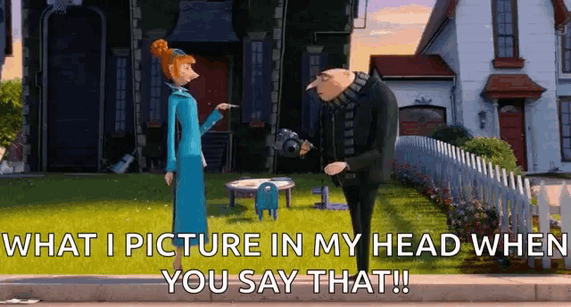a man and a woman are standing in front of a house and talking .