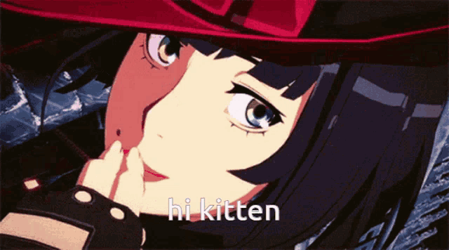 a picture of a girl with the words hi kitten written on the bottom