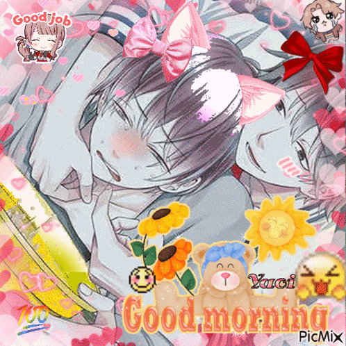 a picture of a boy and a girl with the words good morning on it