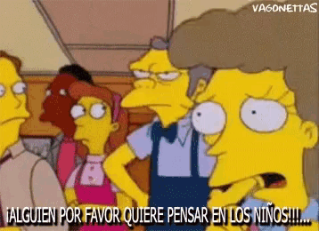 a group of cartoon characters are standing in a room and one of them says " alguien por favor "