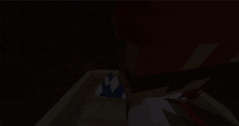 a minecraft character is standing in the dark with blood coming out of his neck .