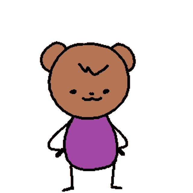 a cartoon of a teddy bear with a purple body and arms