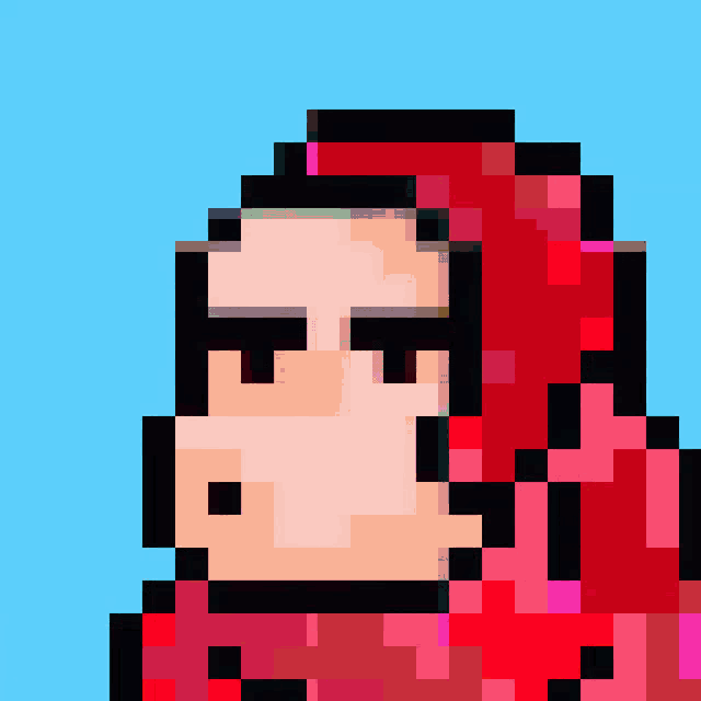 a pixel art of a man with a red scarf around his head