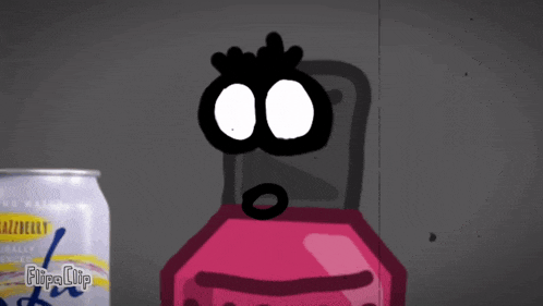 a cartoon character is standing next to a can of soda that says flipaclip