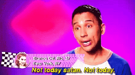 a man says " not today satan not today " in front of a purple background