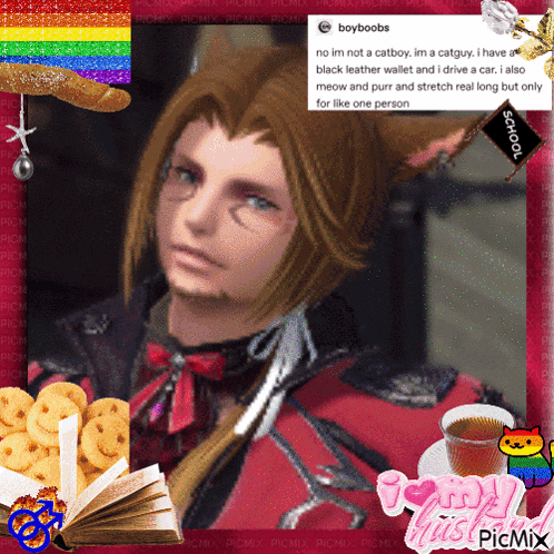 a picture of a man with cat ears is surrounded by a collage of other pictures