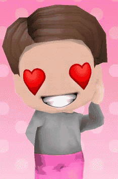 a cartoon character has hearts in his eyes and is smiling