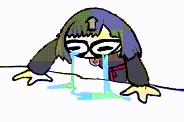 a cartoon character with a tear coming out of his mouth and an arrow pointing up