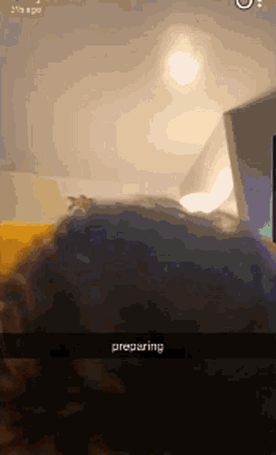 a snapchat screenshot of a person 's head with the caption preparing