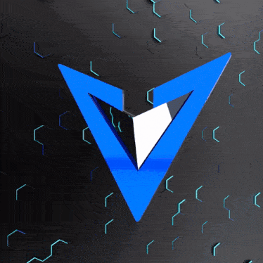 a blue triangle with a white triangle inside of it on a black background