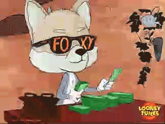 a cartoon of a fox wearing sunglasses with the word foxy on it