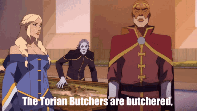a cartoon scene with the words the torian butchers are butchered on the bottom