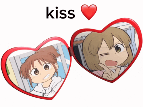 a pair of heart shaped mirrors with cartoon characters on them