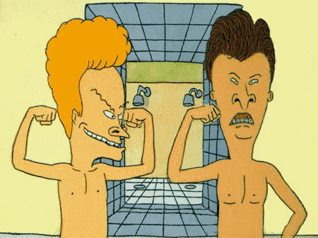 a cartoon drawing of beavis and butthead flexing their muscles