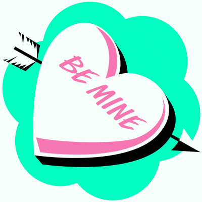 a pink heart with an arrow through it and the words be mine on it