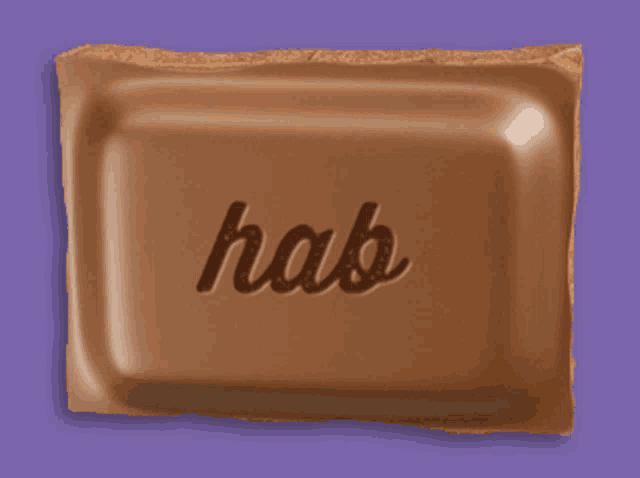a bar of chocolate has the word hab written on it