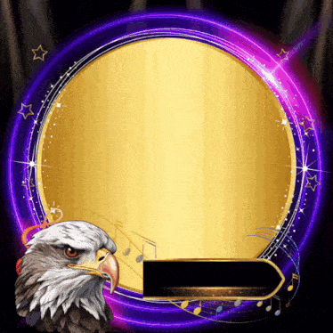 a bald eagle stands in front of a gold circle
